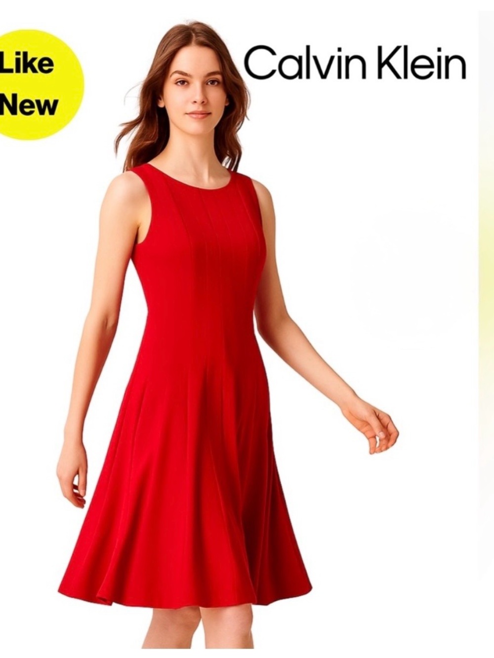 Calvin Klein Red Sleeveless A-Line Midi Dress